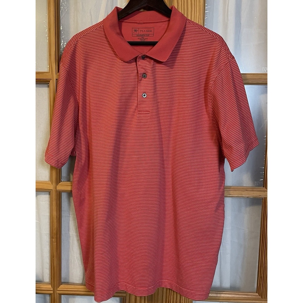 Jos A Bank Golf Polo Shirt Mens 2XL Red White Stripes Sports Athleisure Classic